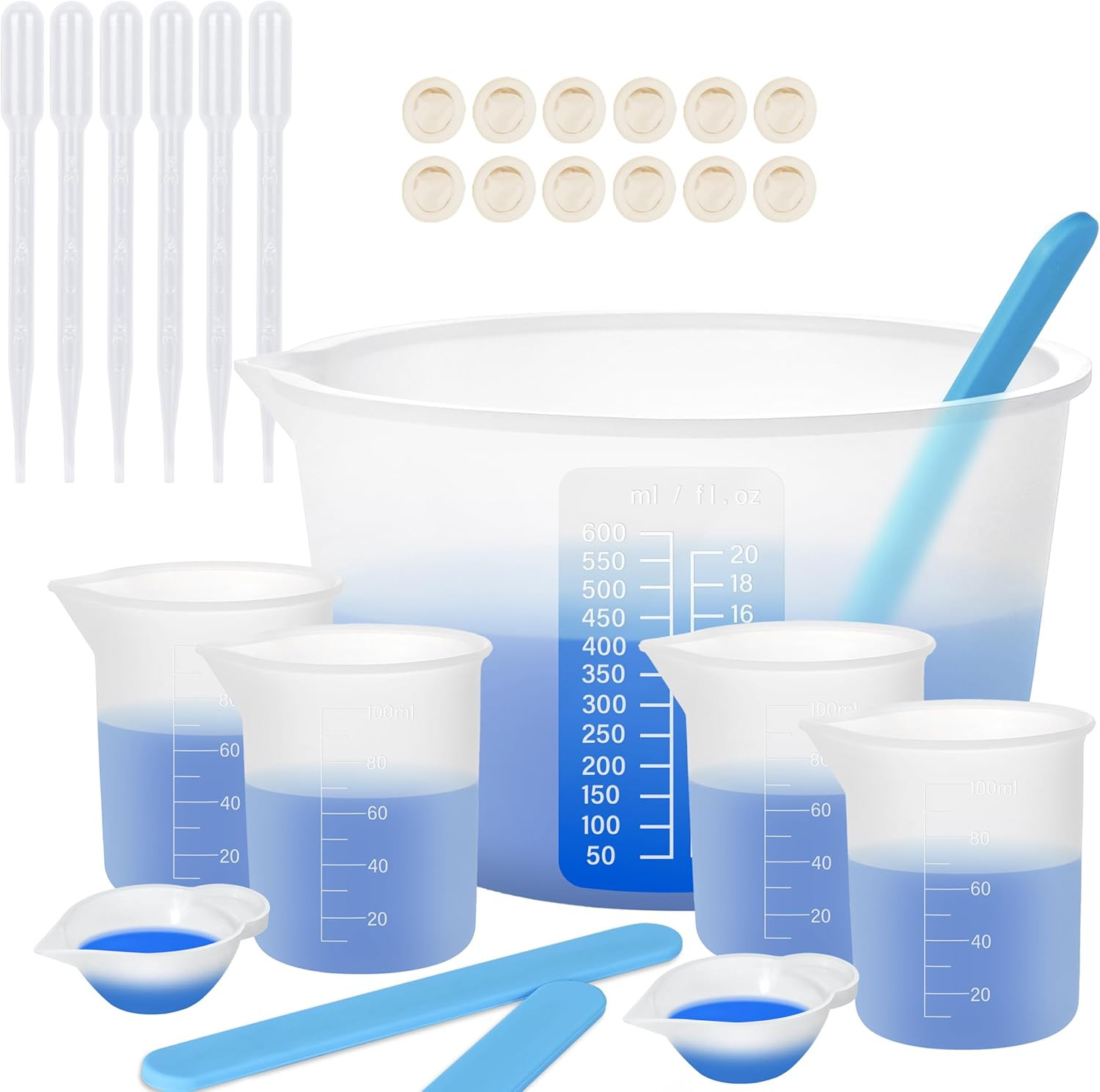 Silicone Measuring Cups for Resin – 600ml & 100ml with Stir Sticks – Epoxy Mixin