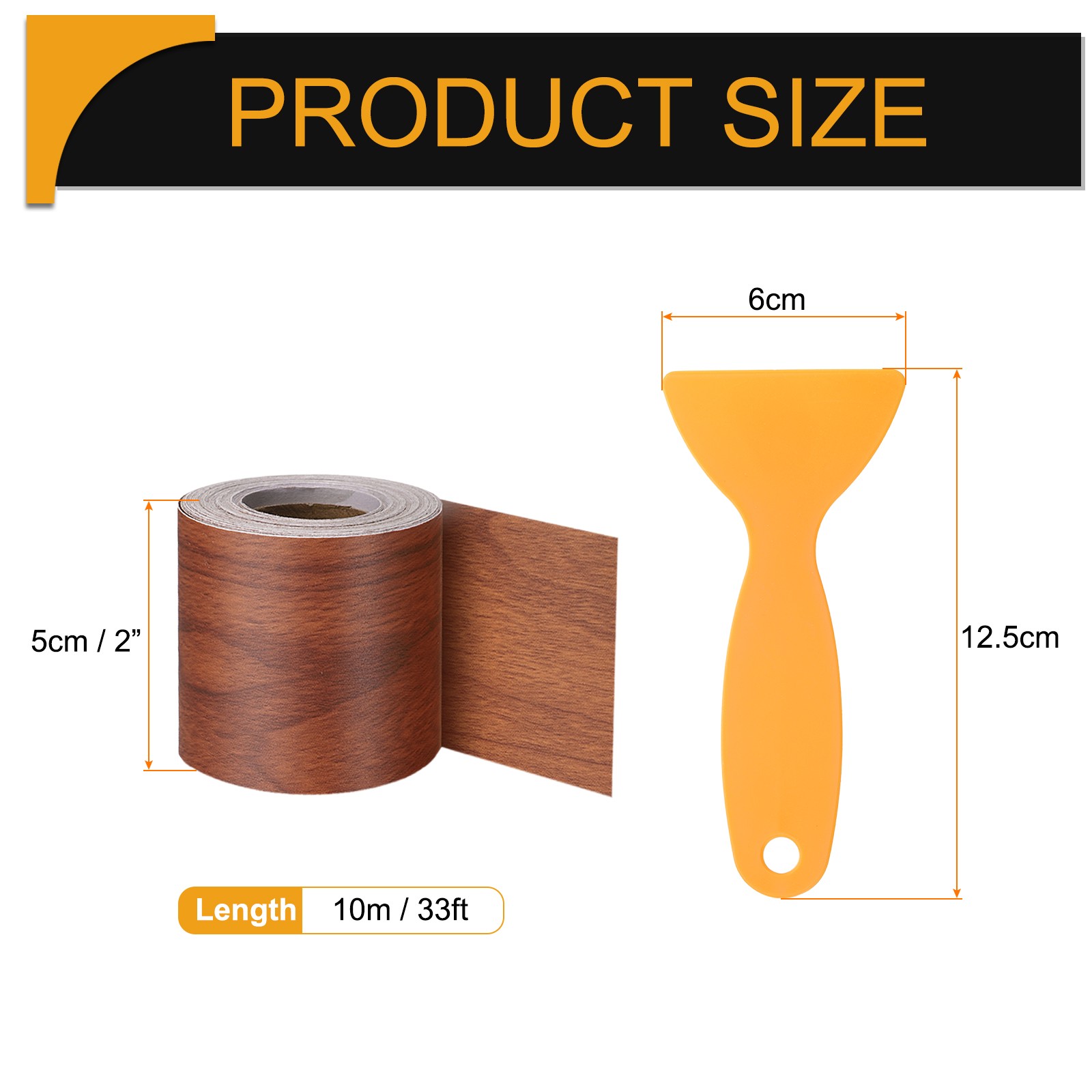 2″ x 33′ Self Adhesive Wood Grain Repair Tape with Scraper, Bright Brown Wood