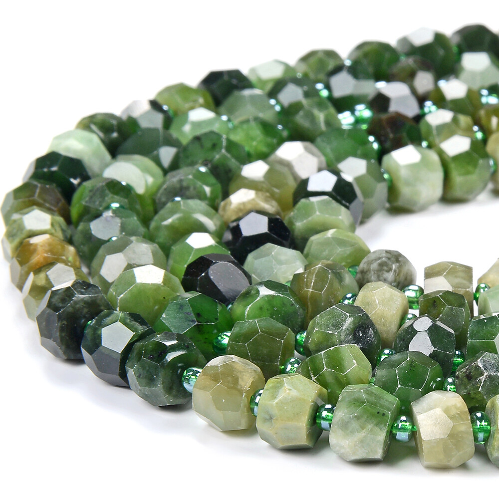 Natural Canadian Jade Gemstone Faceted Rondelle 8X5MM 9X7MM 10X7MM Beads (D417)