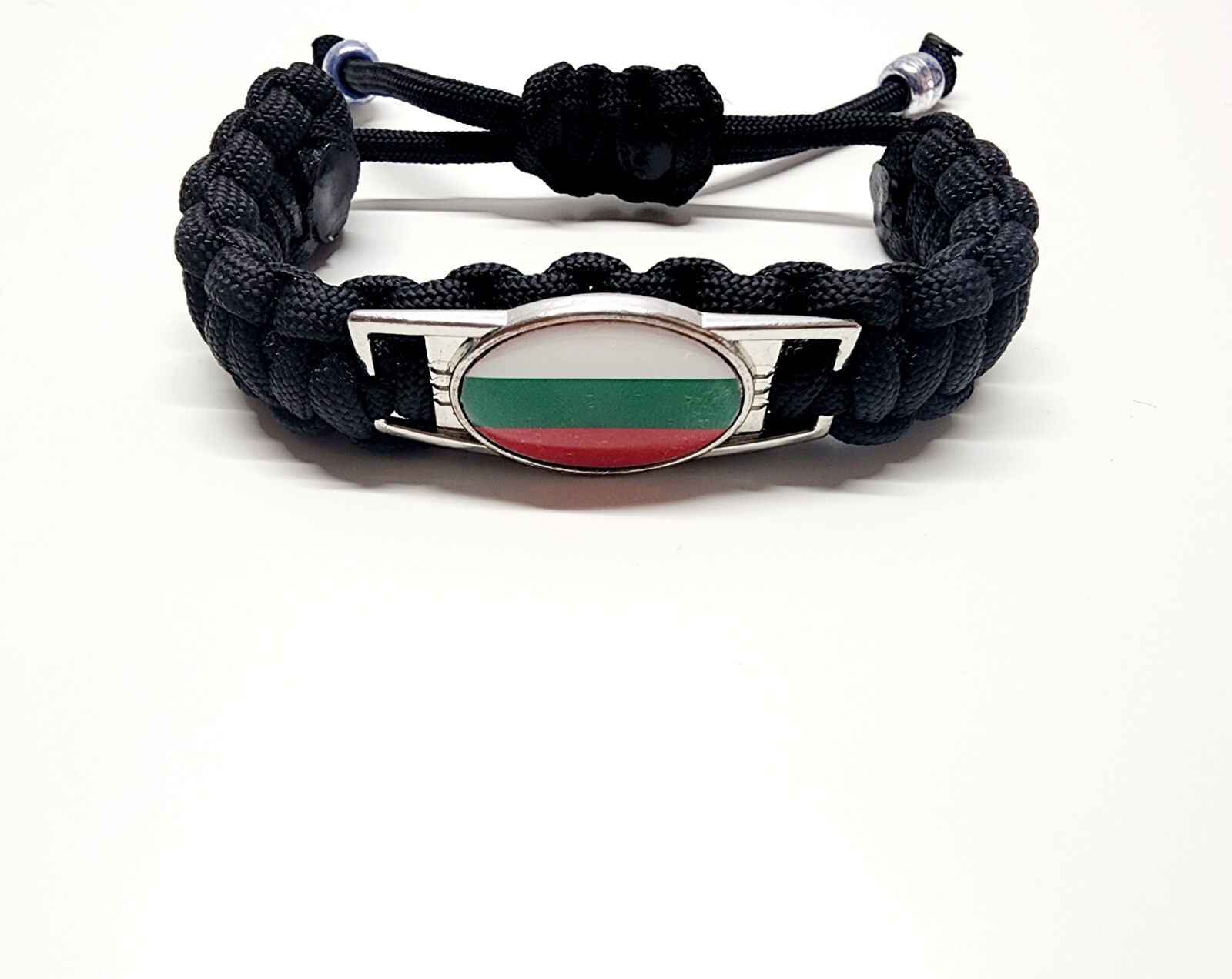Bulgarian Pride Adjustable Charm Bracelet Bulgaria Flag On Black Band Great Gift