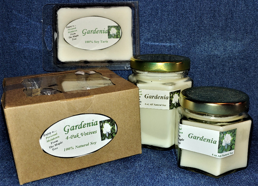 **NEW** Hand Poured Floral Gardenia Flower Soy Candles, Tarts & 4-Pack Votives