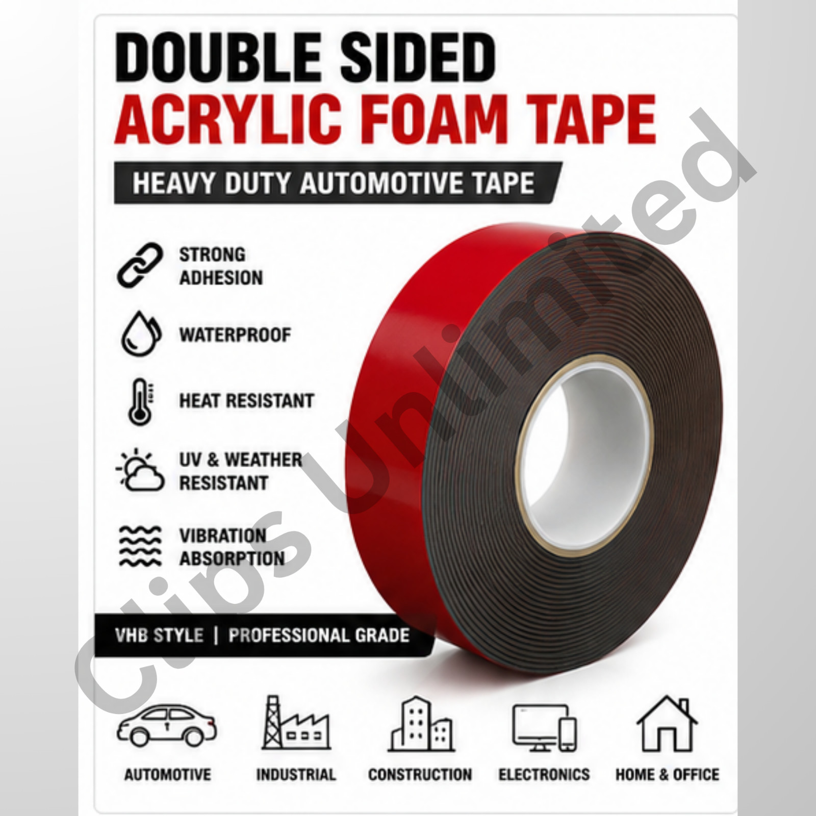 Double Sided Foam Tape 3/16 inch Width 54 feet Automotive Acrylic Adhesive Car
