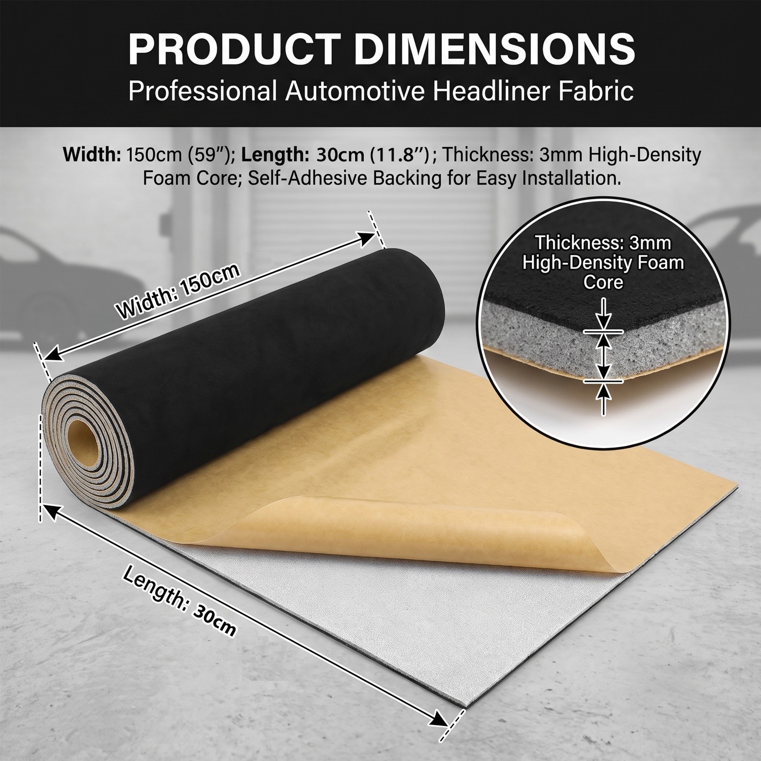 Car Roof Liner Replacement Suede Headliner Fabric Material Adhesive Backing