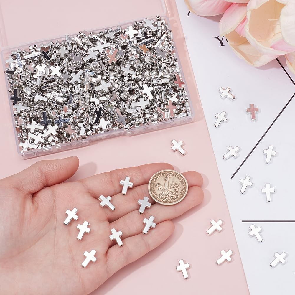 CRAFTYMELODY 440Pcs Crucifix Cross Spacer Beads, Cross Beads Bulk Plastic Cro…