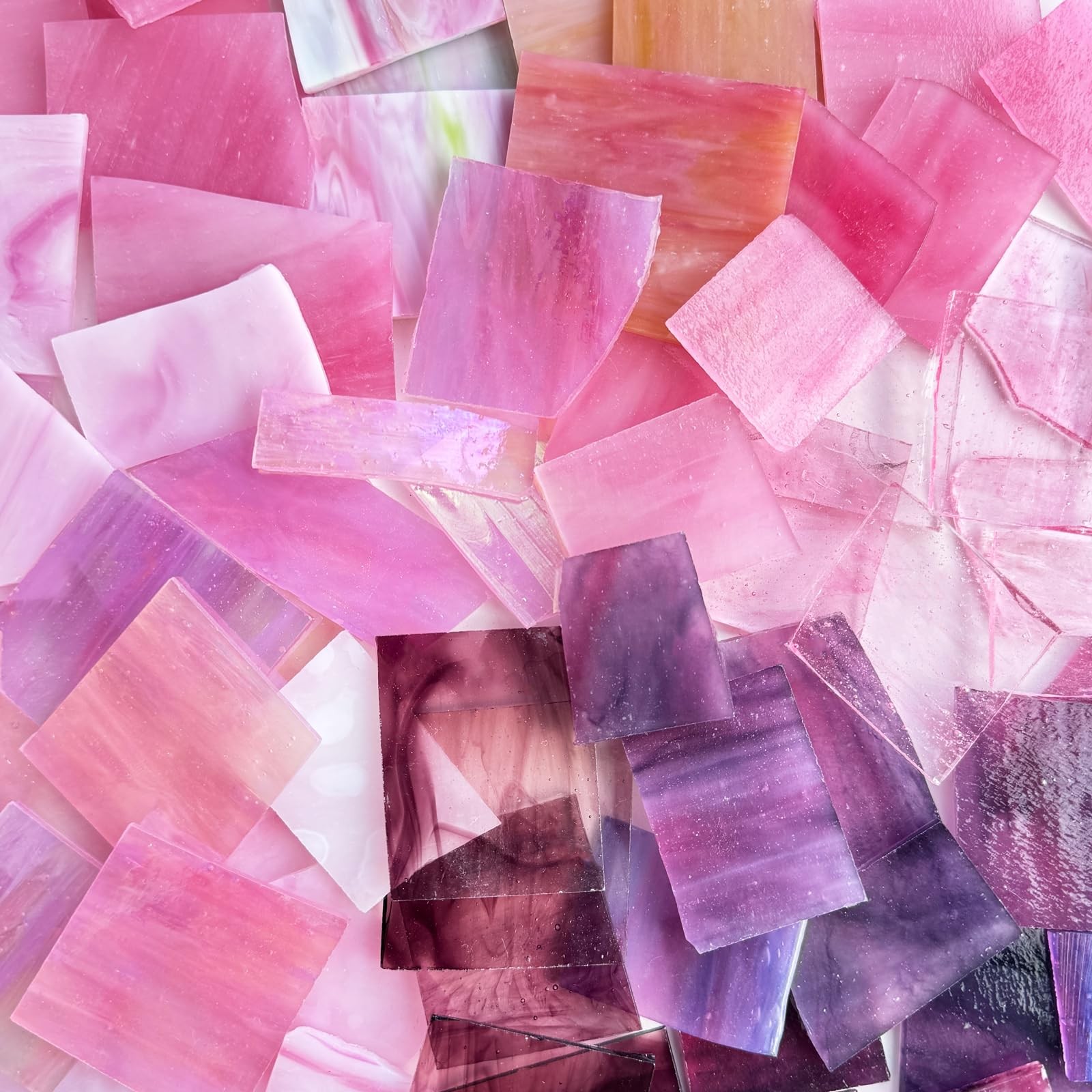 2.2Lb Pink Stained Glass Scraps Irregular Stained Glass Sheets for Crafts Mosaic