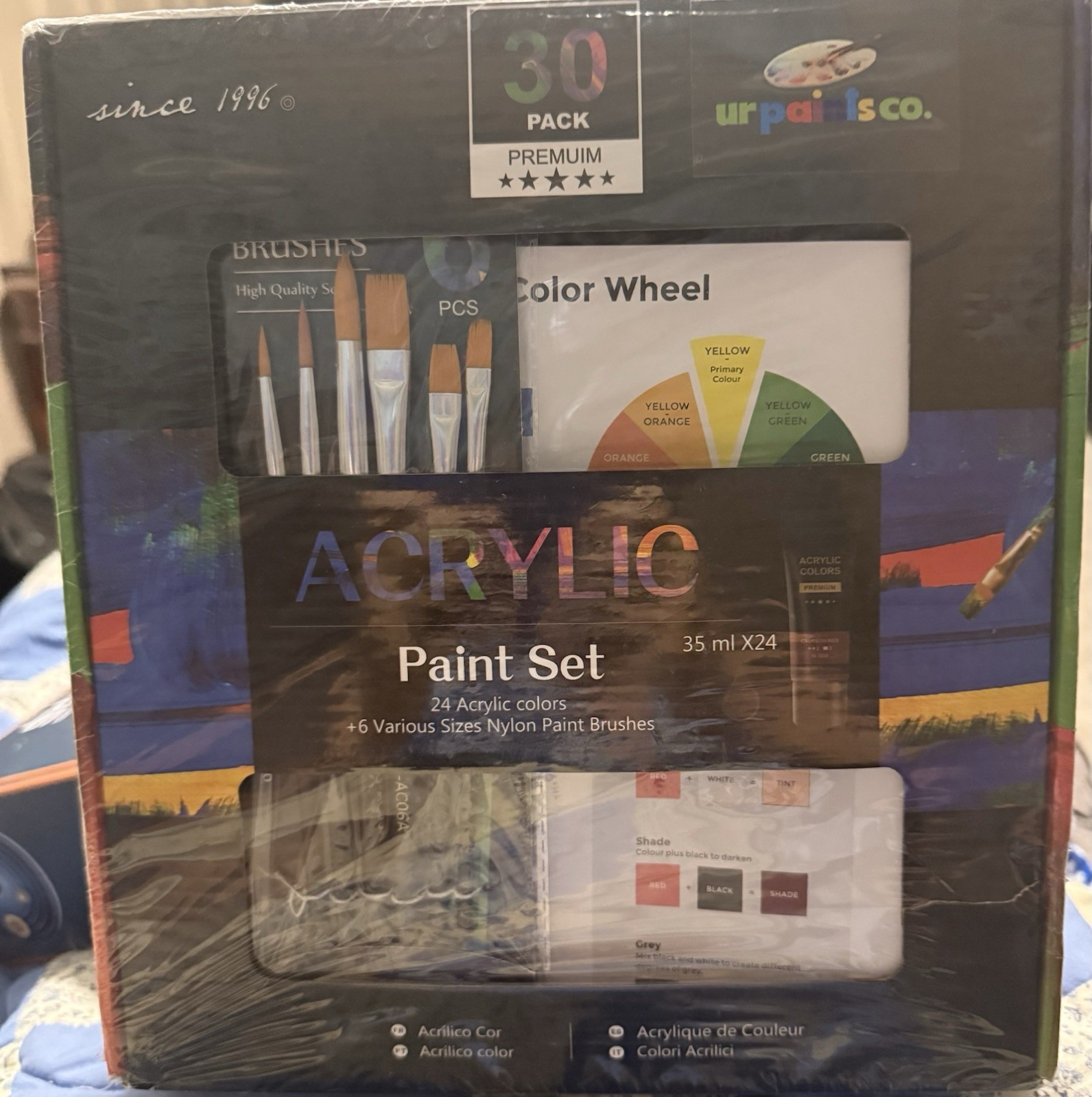 30 Pack Premium Acrylic Paint Set 24 Acrylic Colors Six Various Sizes Brushes