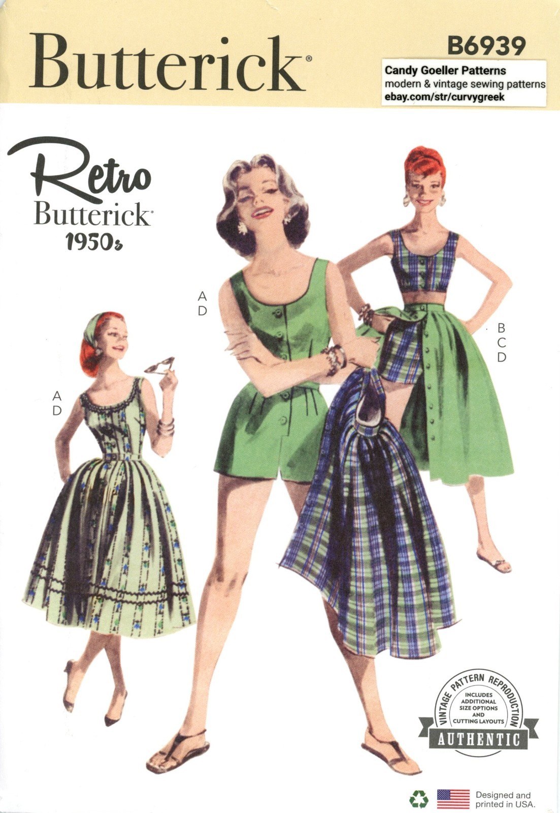 Butterick B6939 Riviera-Inspired Summer Playsuit, Shorts Sz 6-14 UNCUT Pattern