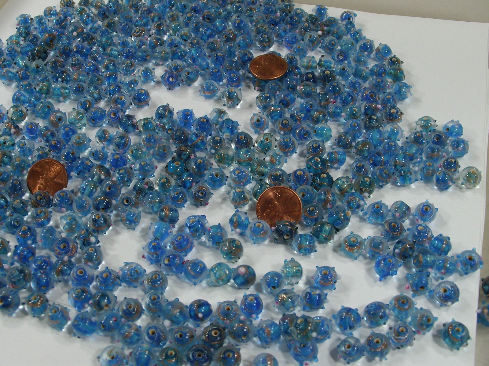 2 Pounds Blue India Handmade Fancy Bumpy Glass Beads Wholesale Bulk (HQP-3) ⭐