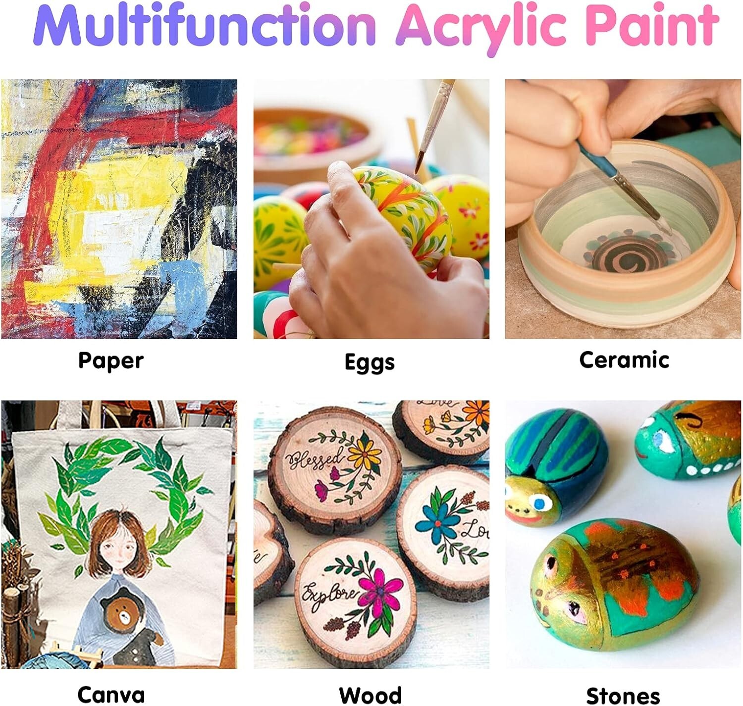 TBC Premium Acrylic Paint Set Non Toxic 24 Colors 12ml Bonus 3 Paint Brushes