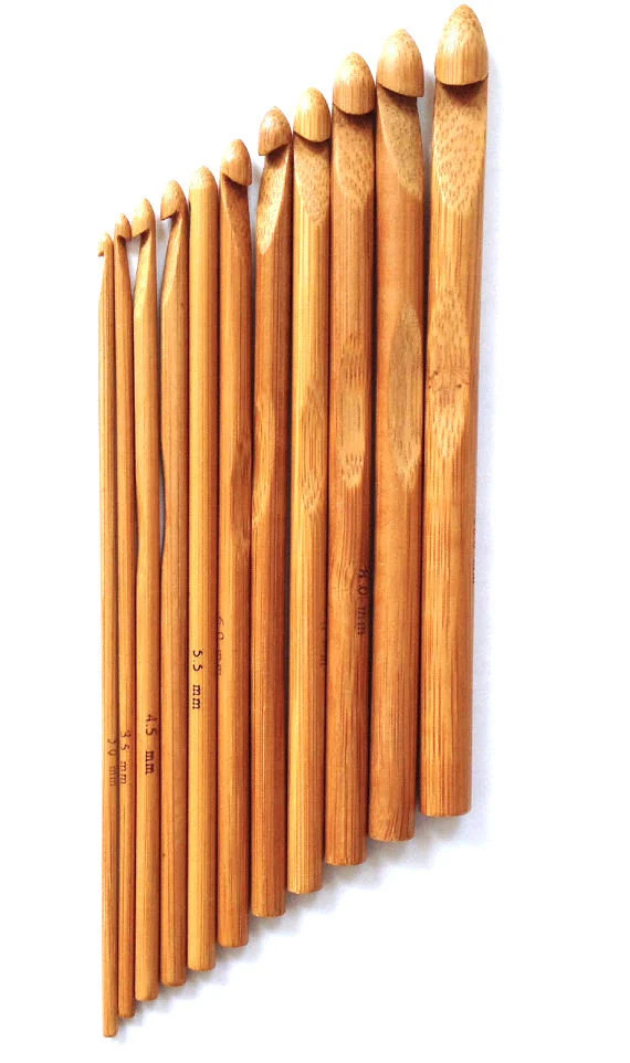 12 pcs Set Bamboo Carbonized Crochet Hooks Sizes 3.0mm to 10mm Brown Finish