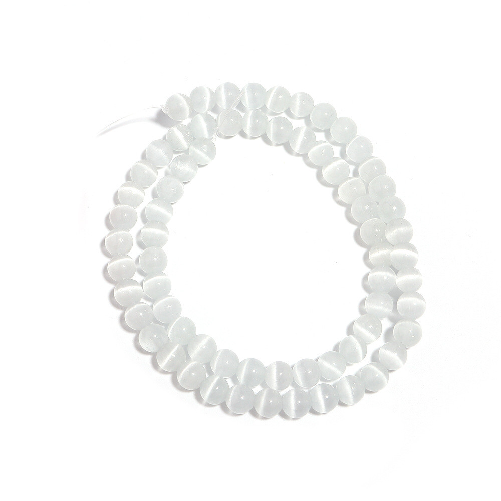 4-12mm Natural White Cat Eye Opal Stone Round Spacer Beads for Jewelry Making