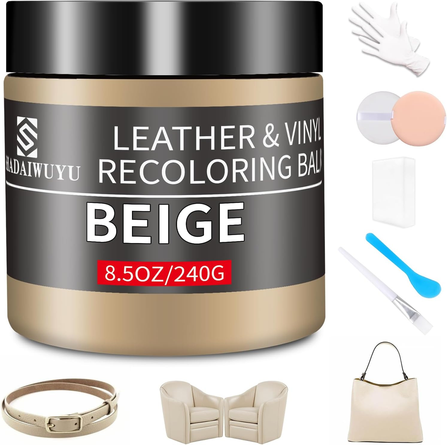 Leather Recoloring Balm,8.5Oz Leather Color Restorer,Beige Leather Repair Kit