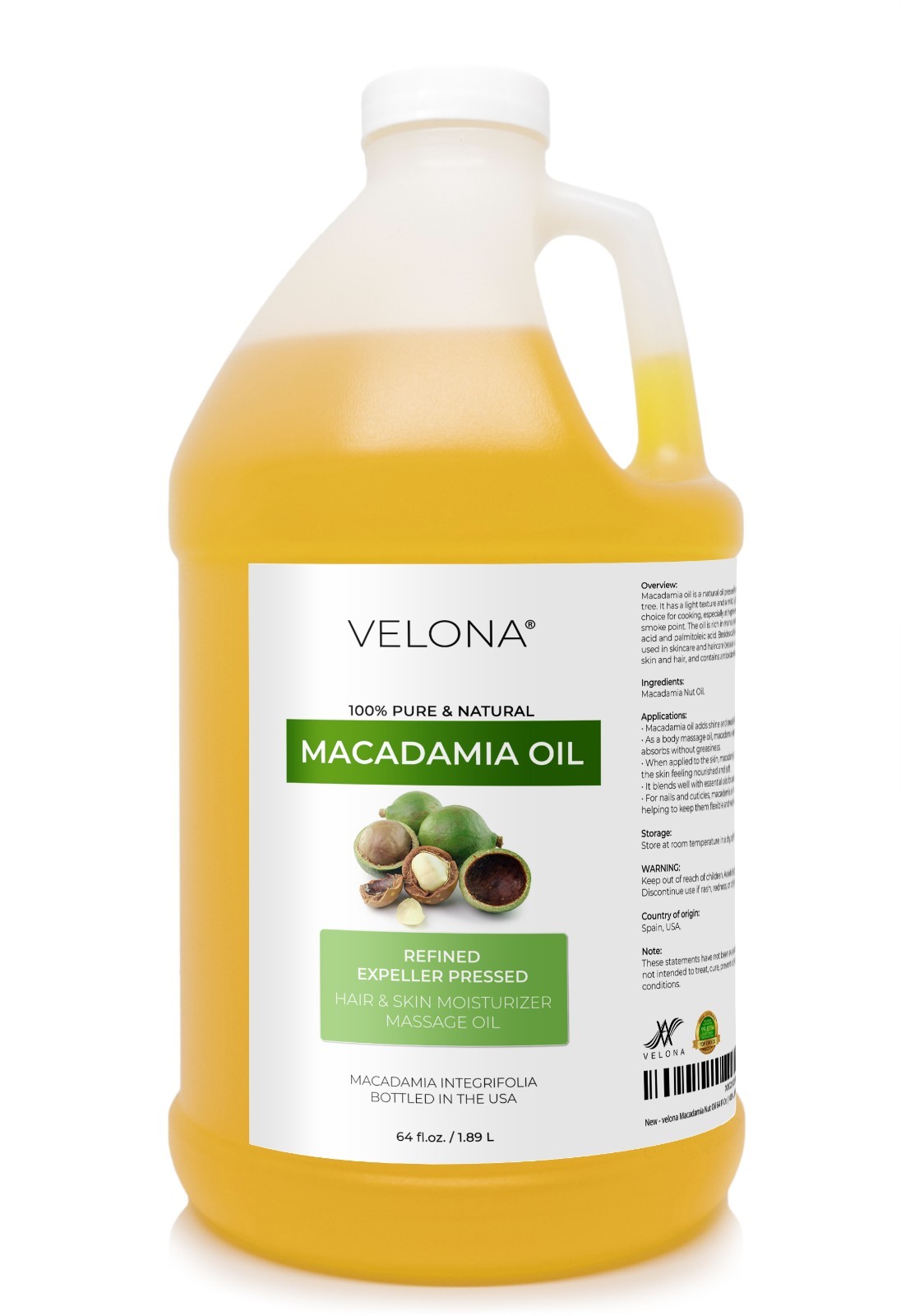 Macadamia Nut Oil By Velona 2oz-7lb Refined Expeller pressed Skin Hair Body Face