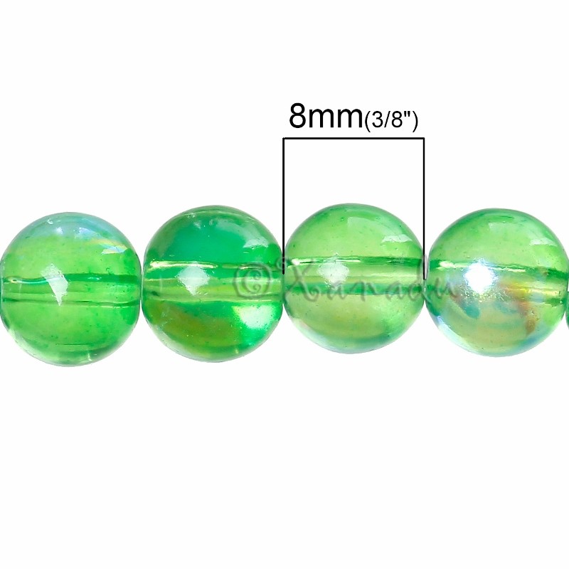 Green Aurora Borealis 8mm Wholesale Round Glass Beads G6706 – 50, 100 Or 200PCs