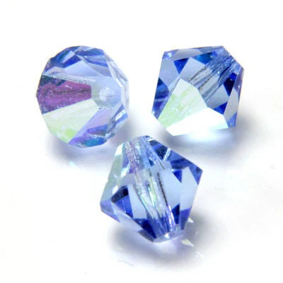 4mm Light Sapphire AB Czech Faceted Bicone Glass Beads (50)