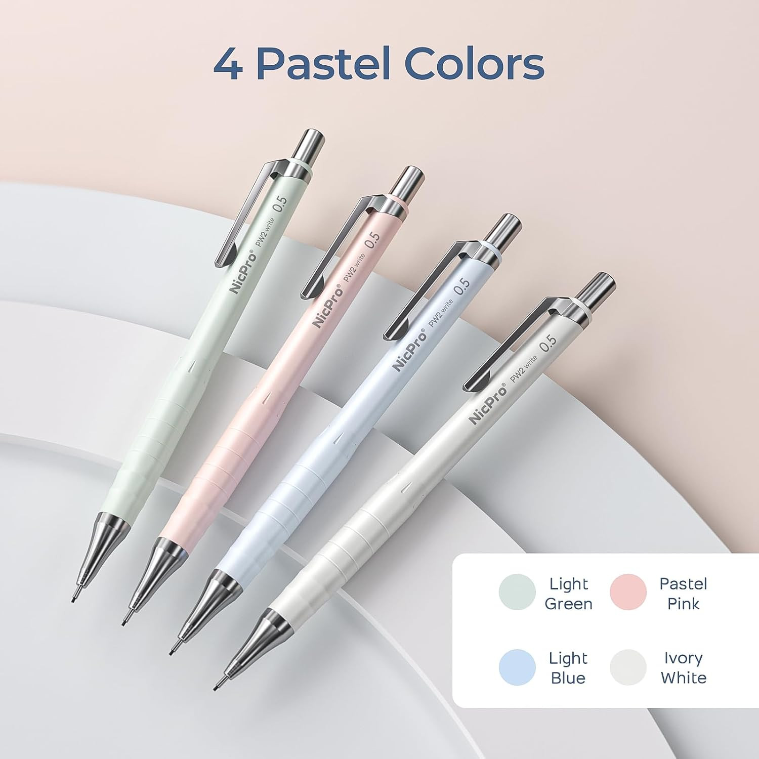 Cute Mechanical Pencil Set, 4PCS 0.5Mm Pastel Drafting Pencils with 4 Tube HB Le