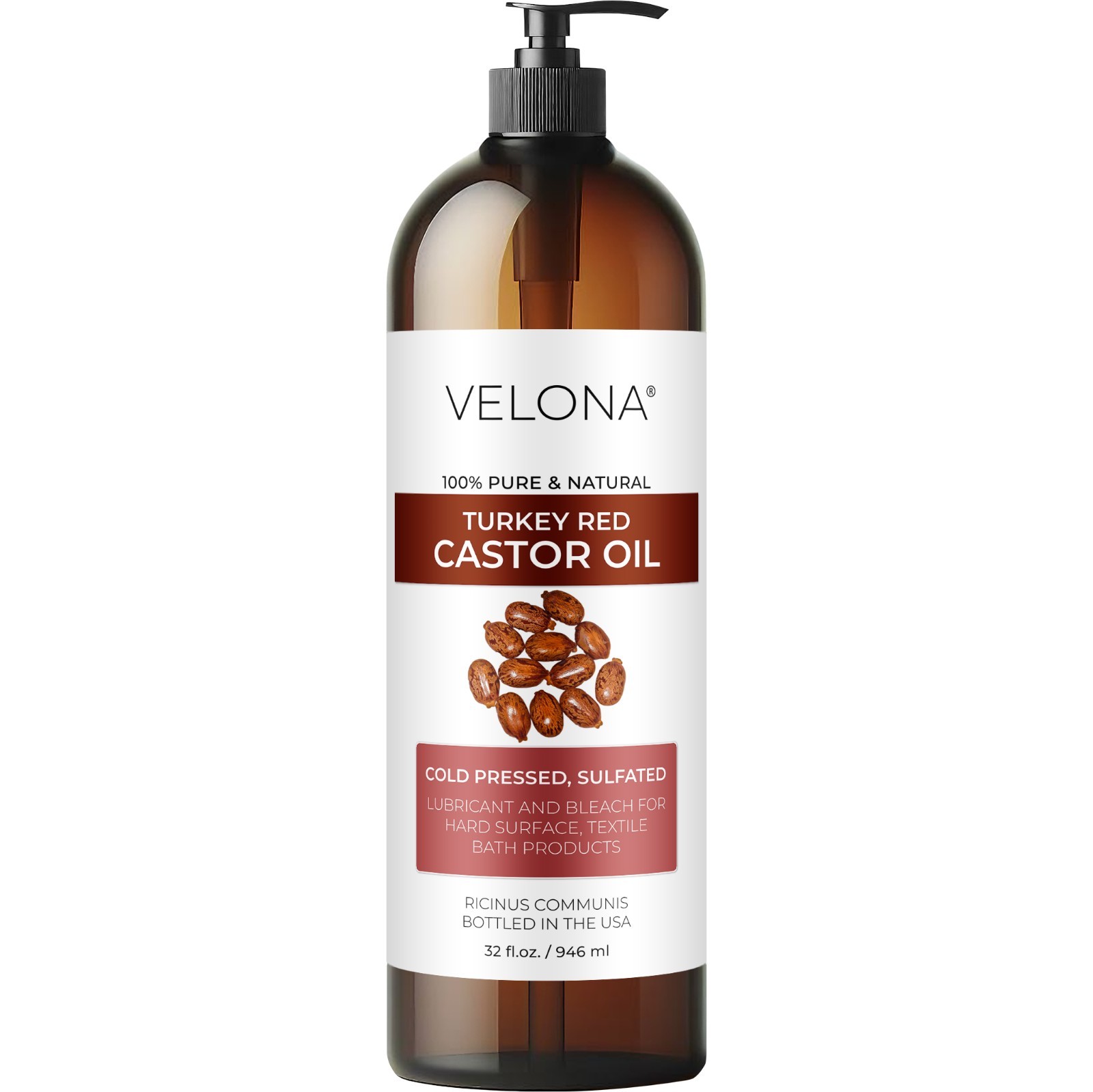 Castor Oil Turkey Red Oil by Velona – 2 Fl Oz – 7 lb, Natural, Cold Pressed