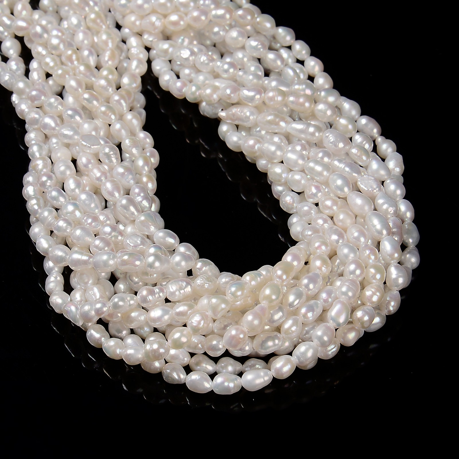 White Natural Fresh Water Pearl Baroque Shape Beads Size 4x5mm 14.5” Strand
