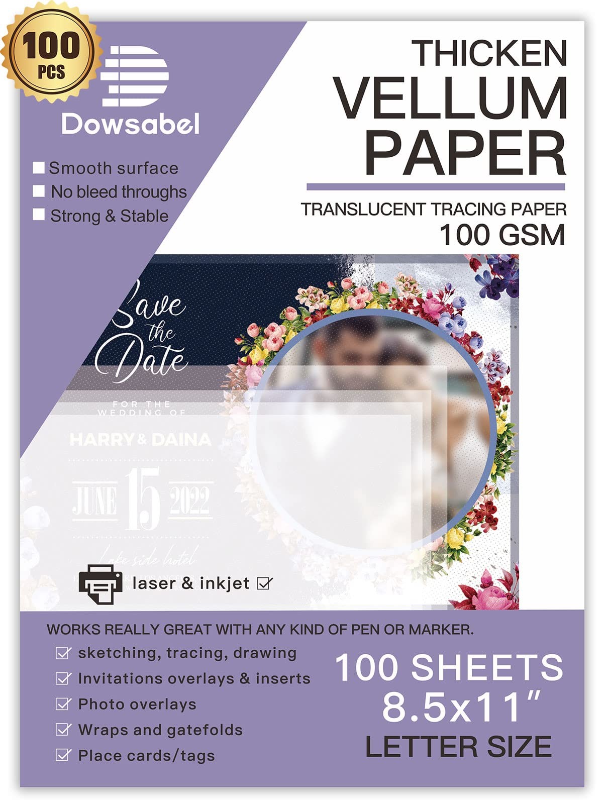 Translucent Vellum Paper, Dowsabel 68LBS 8.5 x 11 inches Printable Vellums