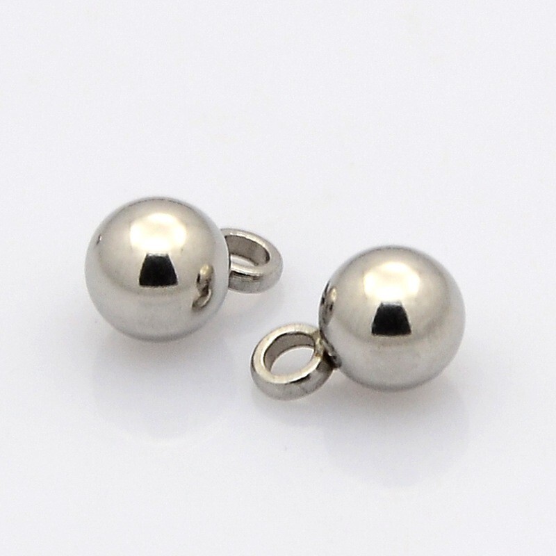 50 pcs Round Ball 304 Stainless Steel Mini Charms For DIY Jewelry Making 7.5x5mm