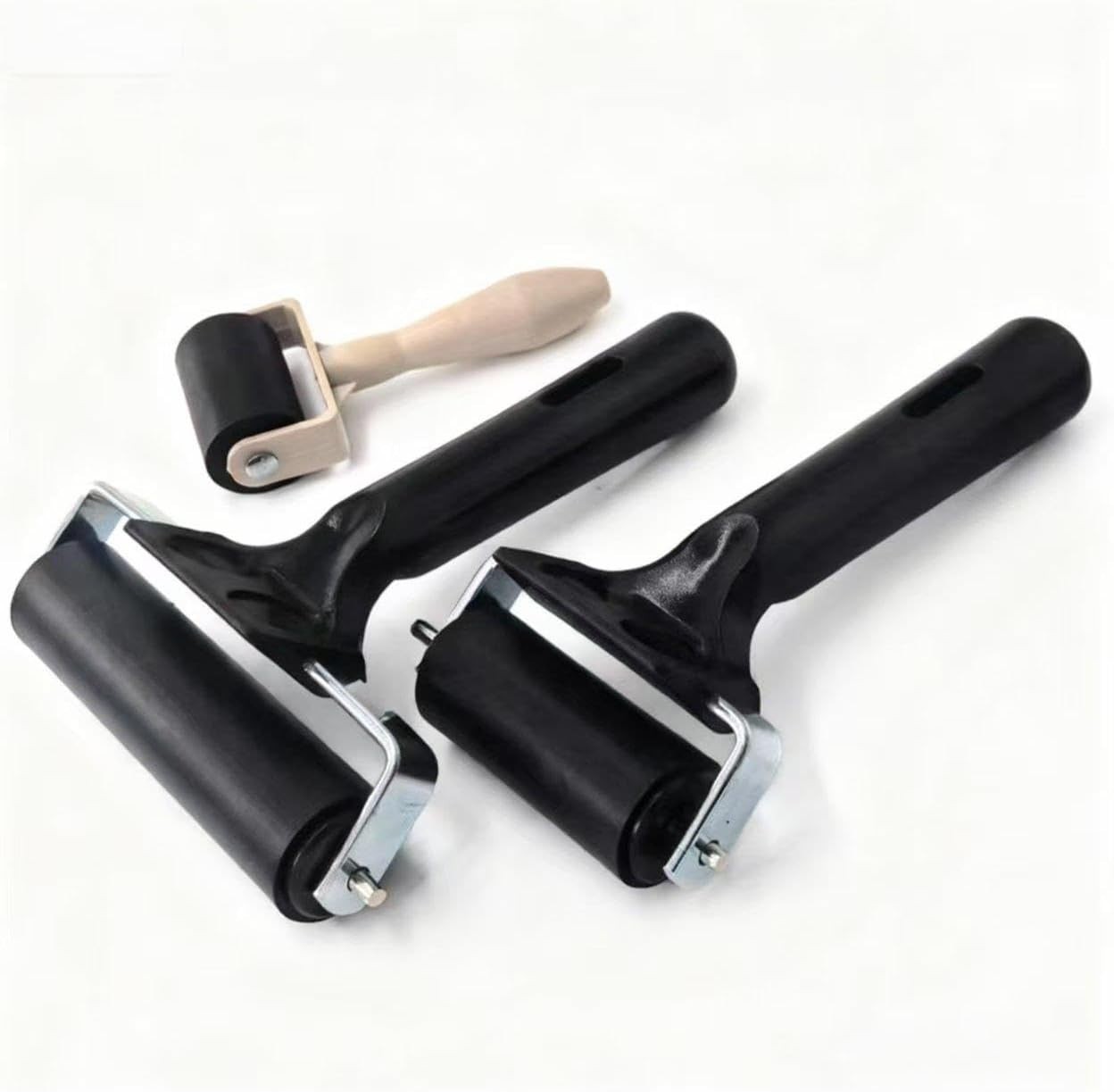 3-Pack Hard Rubber Brayer Rollers 1.4/2.4/4 Inch for Printmaking Ink Stamping