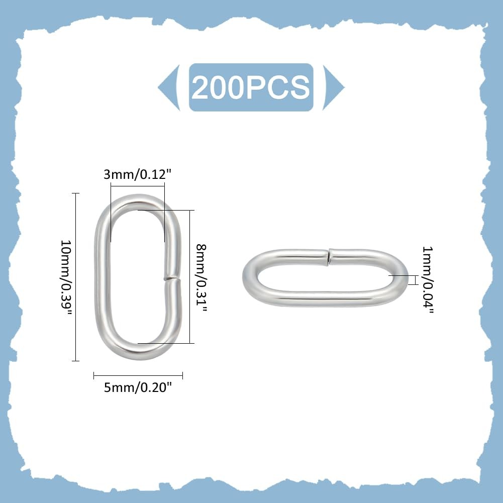 200pcs Oval Linking Rings 10x5x1mm Stainless Steel Link Connectors Oval Connecto