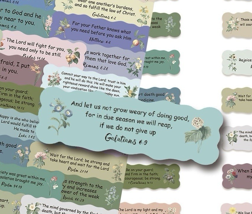 30Pcs Random Bible Verses Journaling Faith Label Wildflower Waterproof Stickers