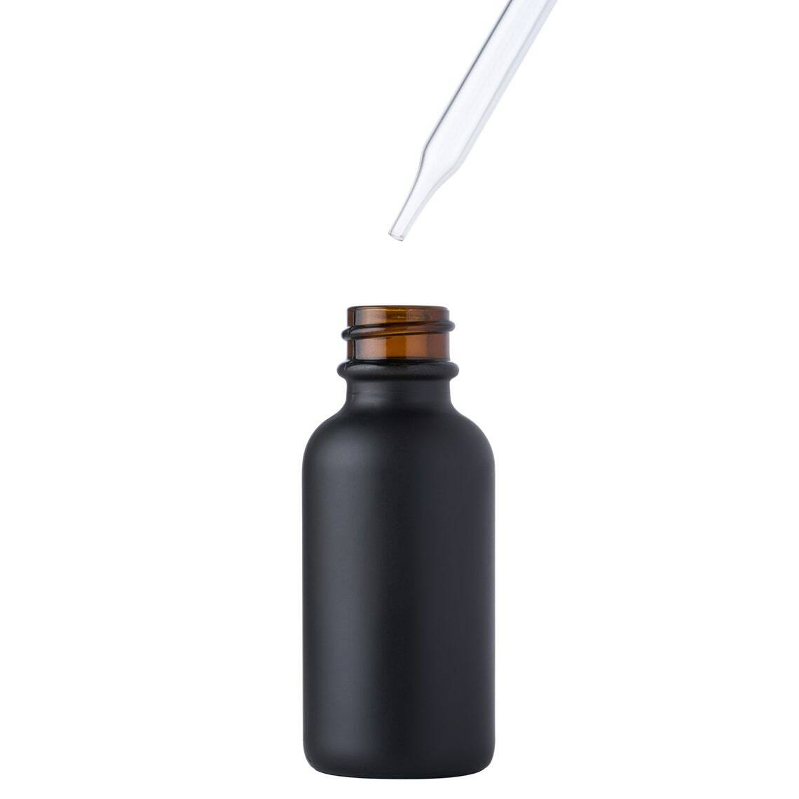 Black Coated Boston Round Glass bottles Black Bamboo Cap 1 oz / 30 ml 12 Pack