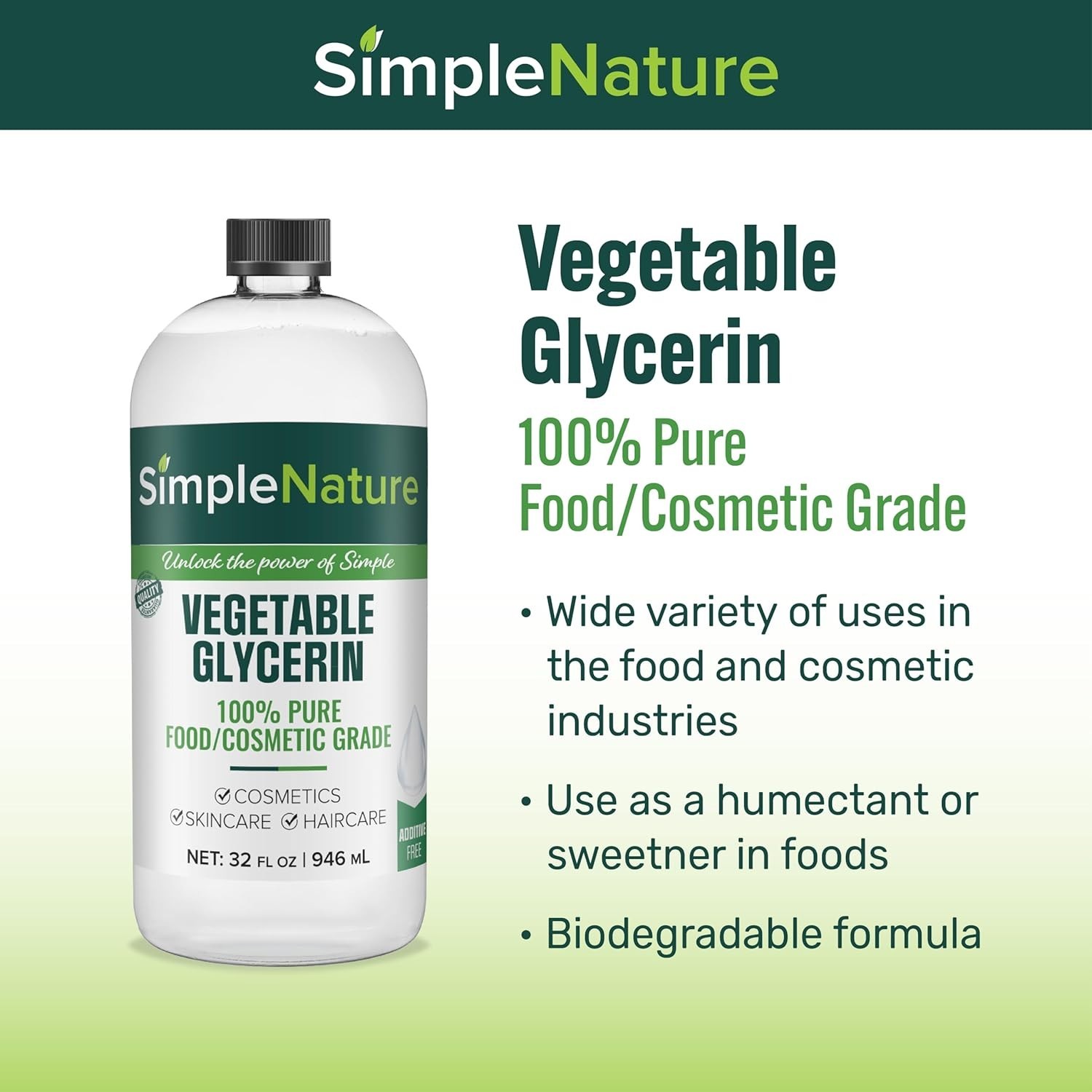 32 oz Food/Beauty Grade Vegetable Glycerin – Natural Humectant for DIY Projects