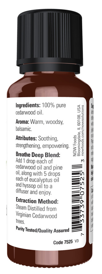 NOW Foods Cedarwood Essential Oil 1oz. Bottle For Burners & Diffusers! FreeShip