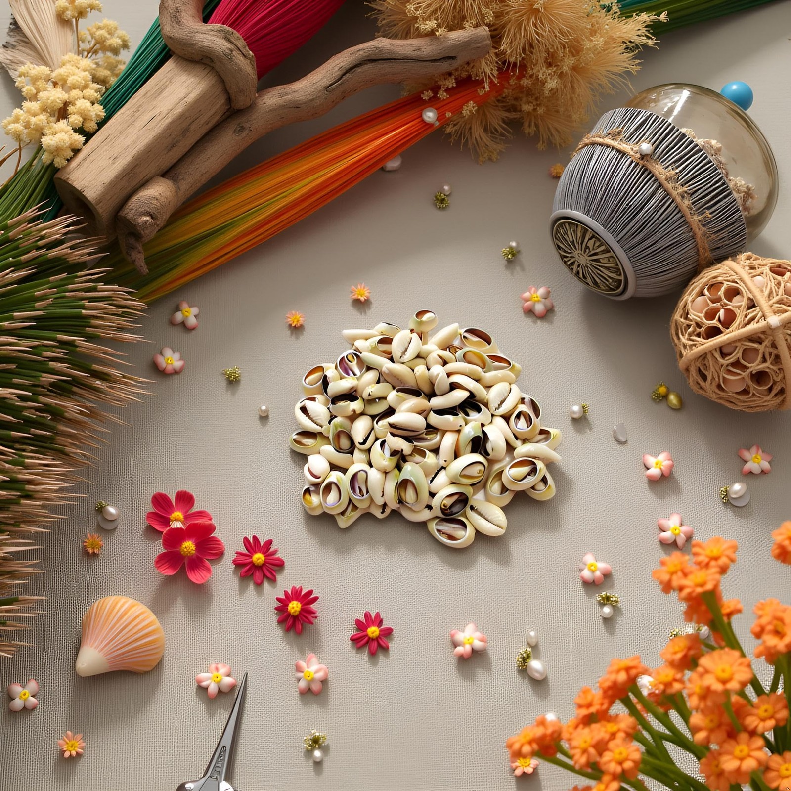 100 Pcs White and Lvory Natural Cowrie Shells Beads 0.12 Inches, White, Ivory