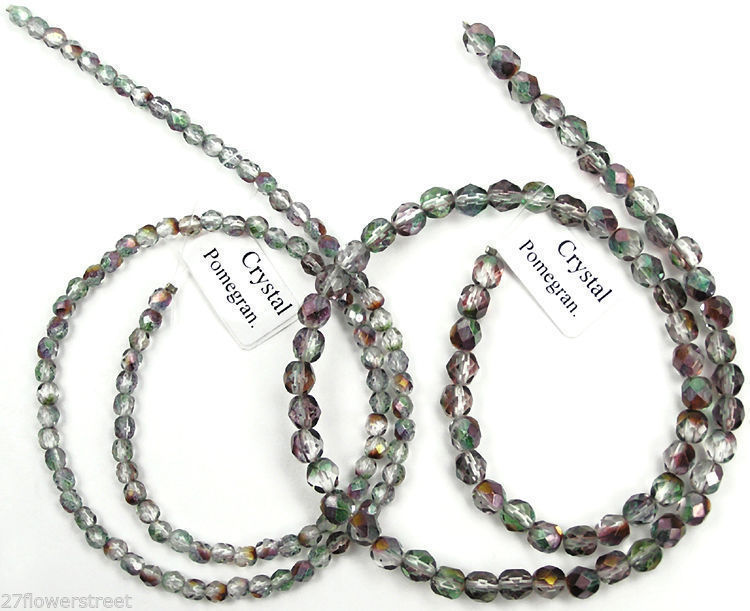 Czech Fire Polished Round Faceted Beads in Crystal Pomegranate coated, 16″strand