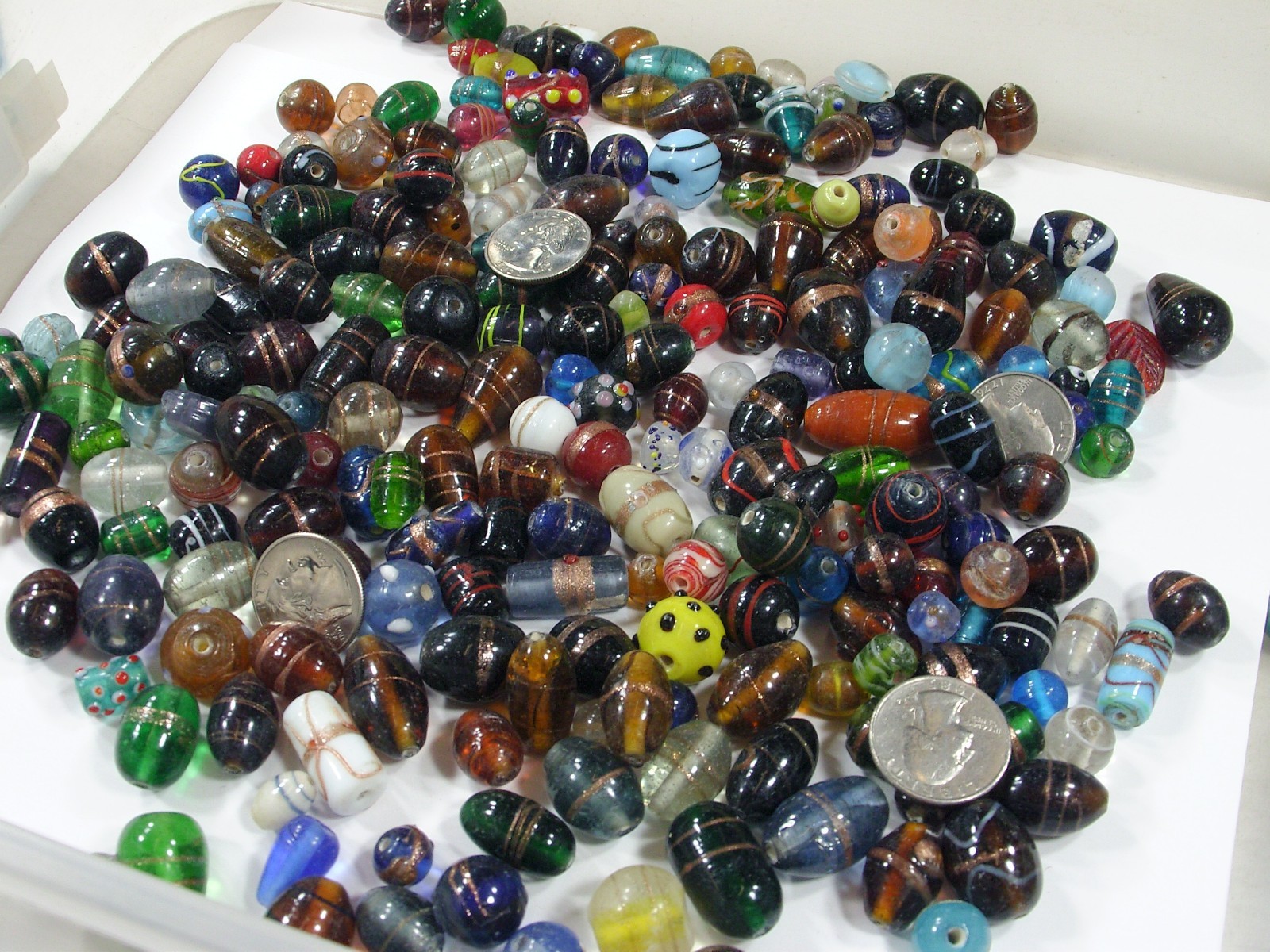 2 Pounds Assorted Shapes and Sizes Old Stock India Handmade Glass Beads (Y-68)⭐