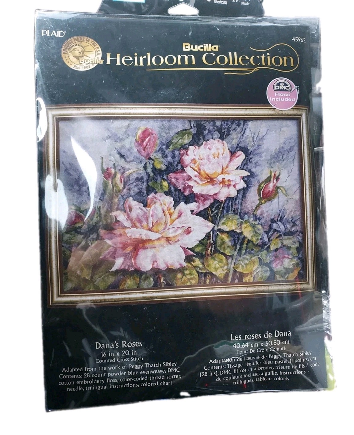 BUCILLA Heirloom Collection DANA’S ROSES 45962 Counted Cross Stitch Kit 16”x 20”