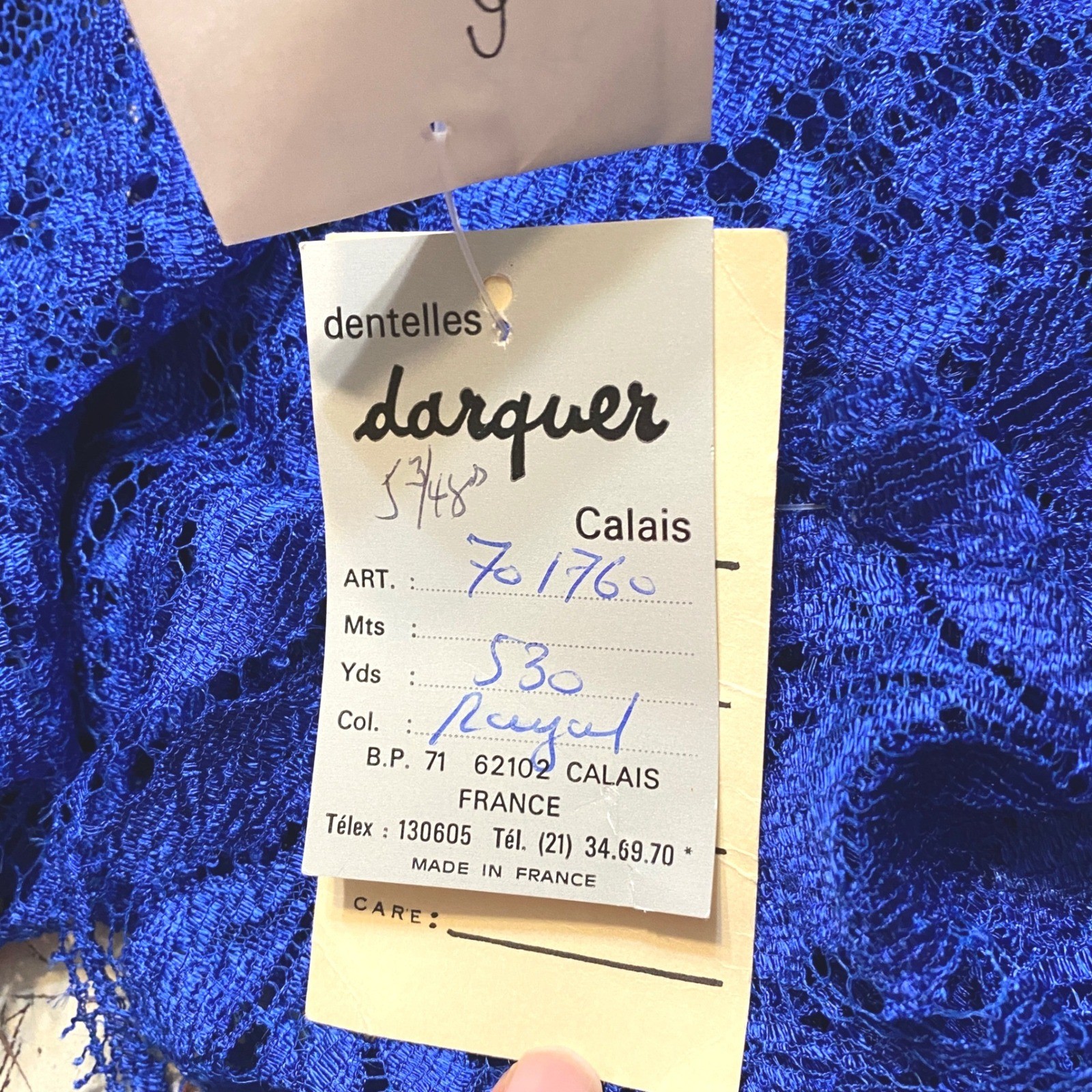 Darquer Calais French Chantilly Lace Vtg 70s 80s Royal Blue Floral 58″ x 116″