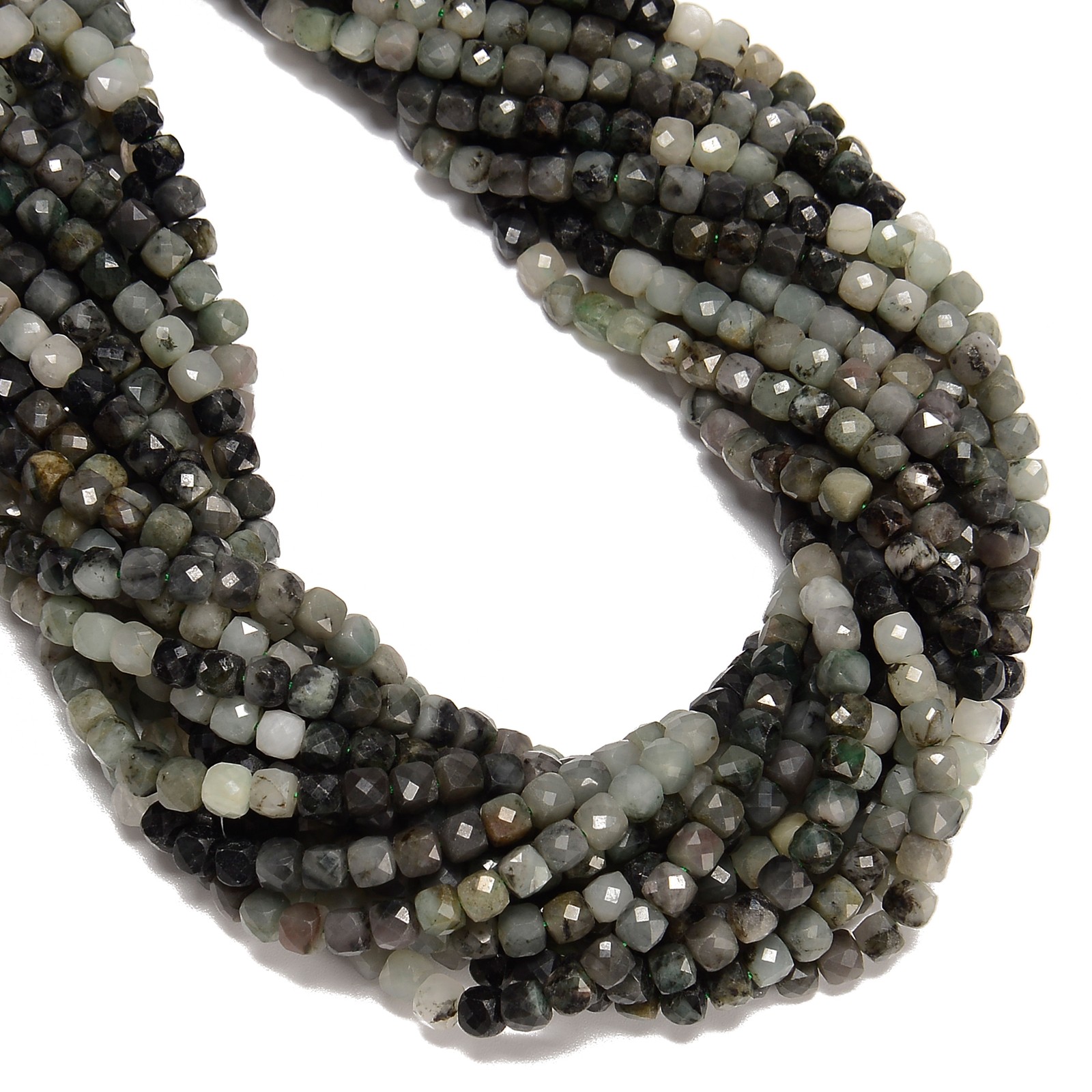 Gradient Natural Emerald Faceted Cube Beads Size 4mm 15.5″ Strand