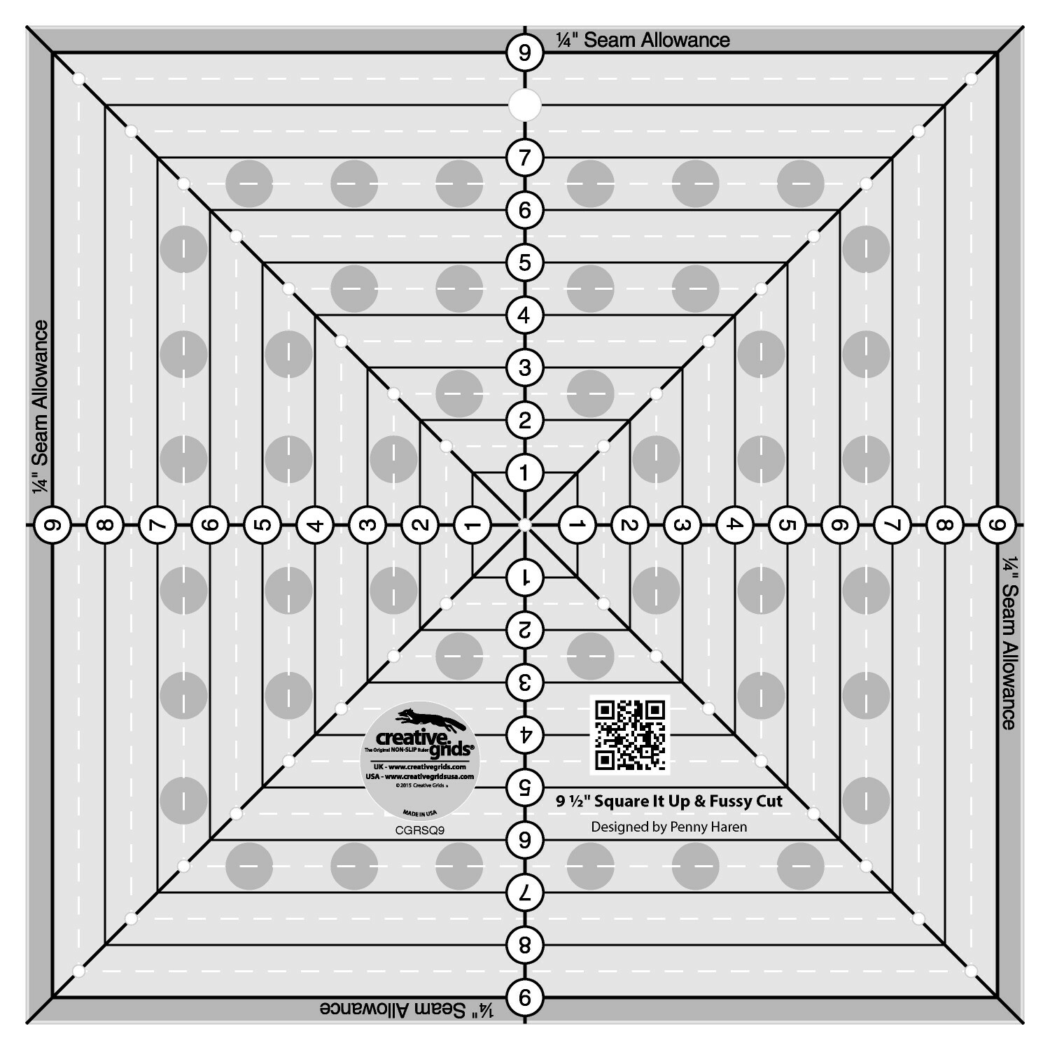 Creative Grids 9-1/2in Square It Up or Fussy Cut Square Quilt Ruler Part# CGRSQ9
