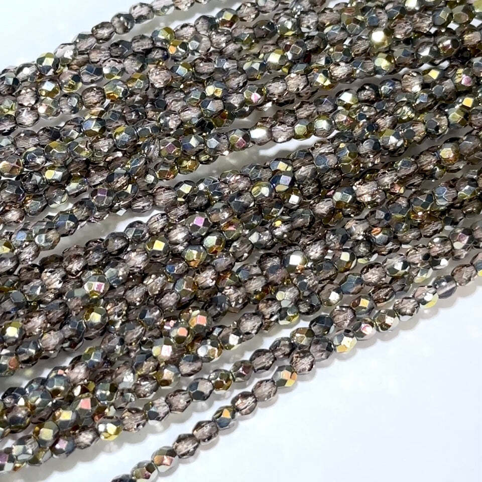 Vintage Rose Gold Santander Czech Fire Pol. Round Faceted Glass Beads 4mm 102pcs