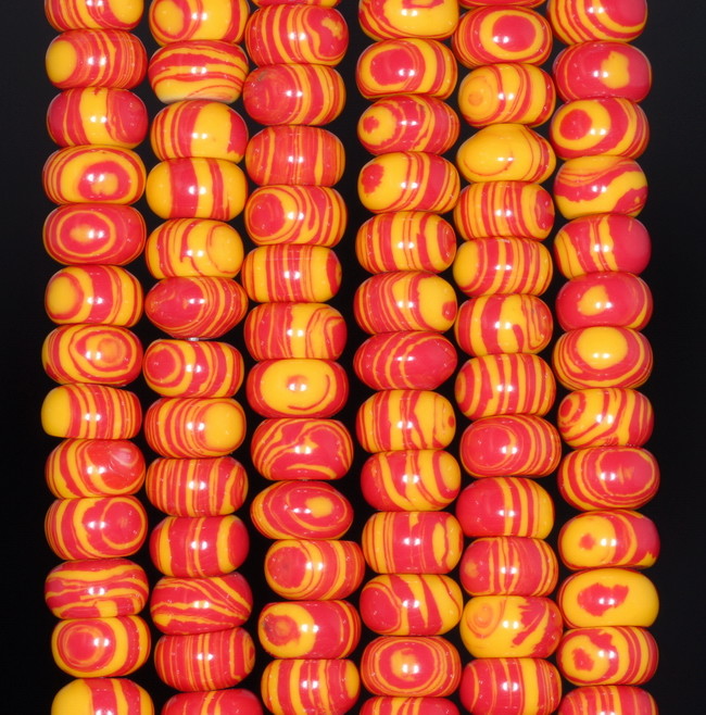 8X5MM RED YELLOW MATRIX TURQUOISE GEMSTONE RONDELLE LOOSE BEADS 7.5″