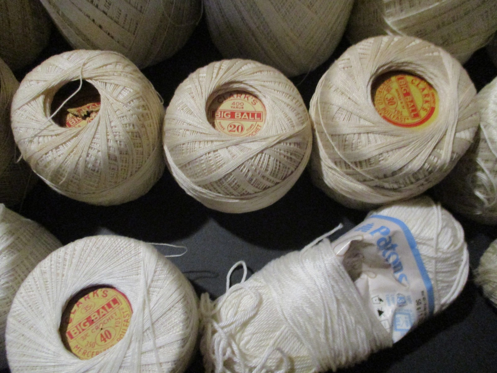 VINTAGE Mixed Lot of Shades of White/Ivory/Ecru Crochet Threads – 23 Pieces