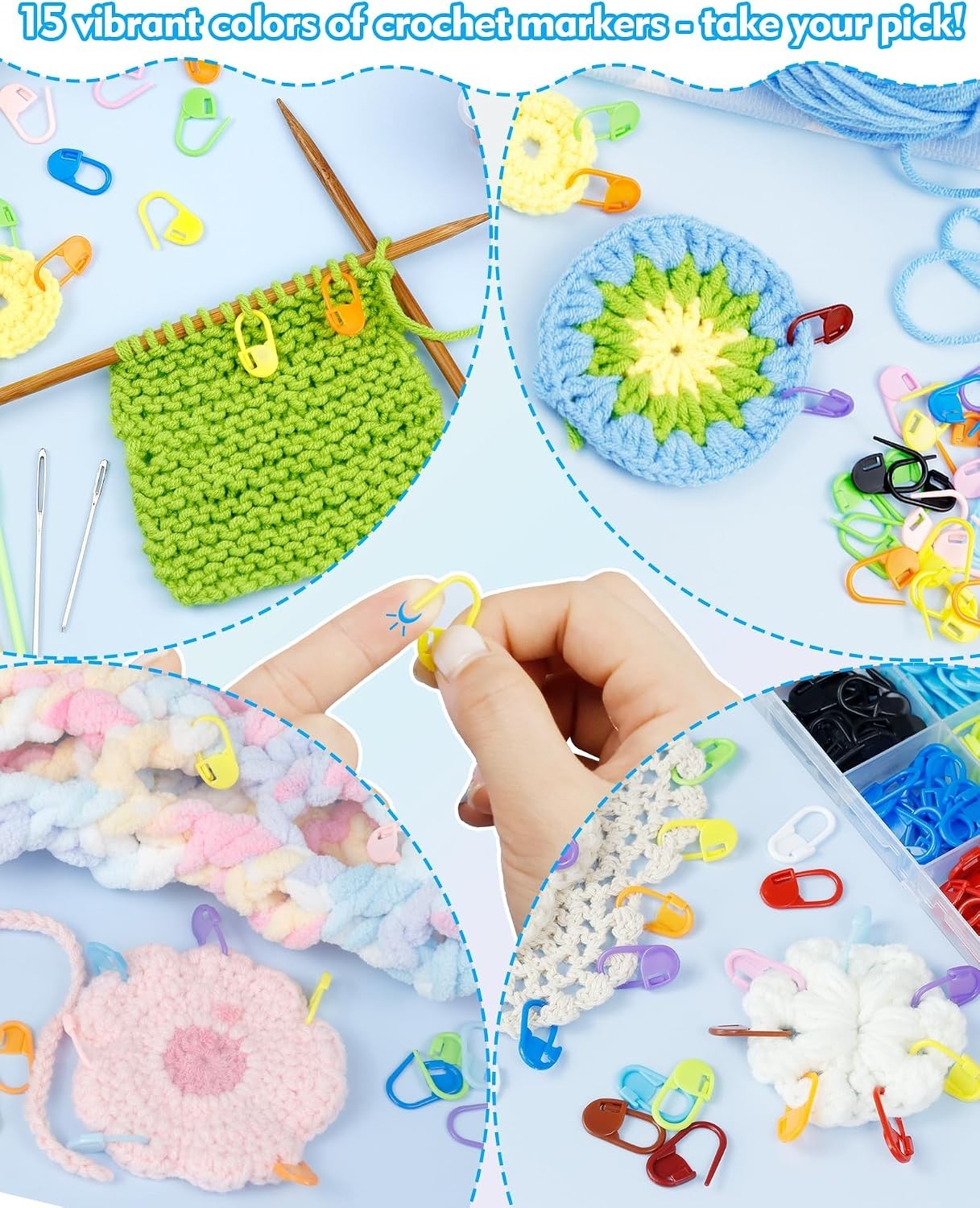 Durable & Colorful Stitch Markers Set with 15 Needles – Perfect for All Ages