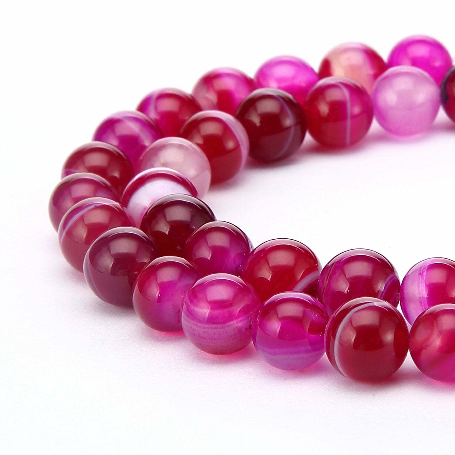 Pink Fuchsia Stripe Agate Smooth Round Beads 6mm 8mm 10mm 12mm 15.5″ Strand