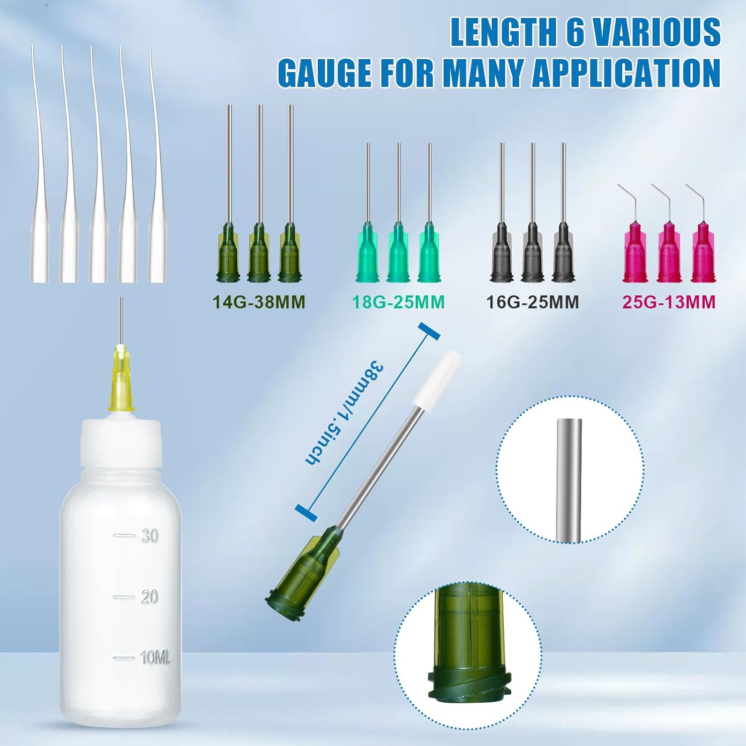 30Ml Glue Precision Tip Applicator Bottle,Needle Tip Squeeze Bottle with 14Ga 16