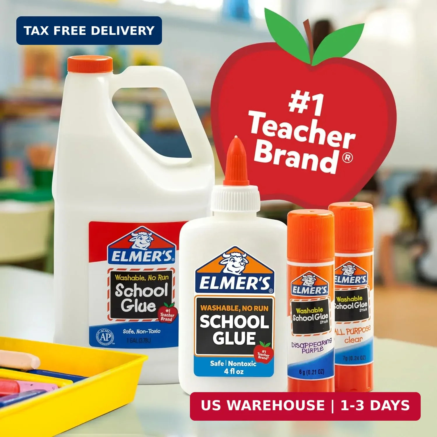 Elmer’s Disappearing Purple School Glue Sticks, Washable, 6 Grams, 12 Count – Ar