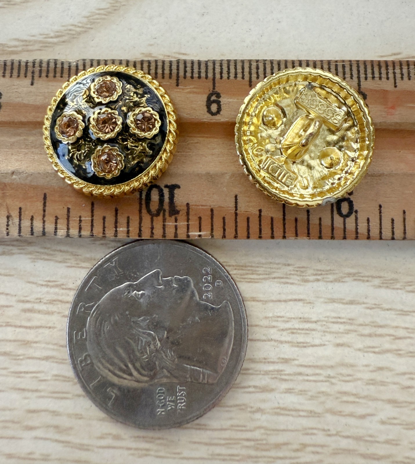 10PC Gold Rhinestone Flower Metal Buttons Crafts Shank Buttons 18mm