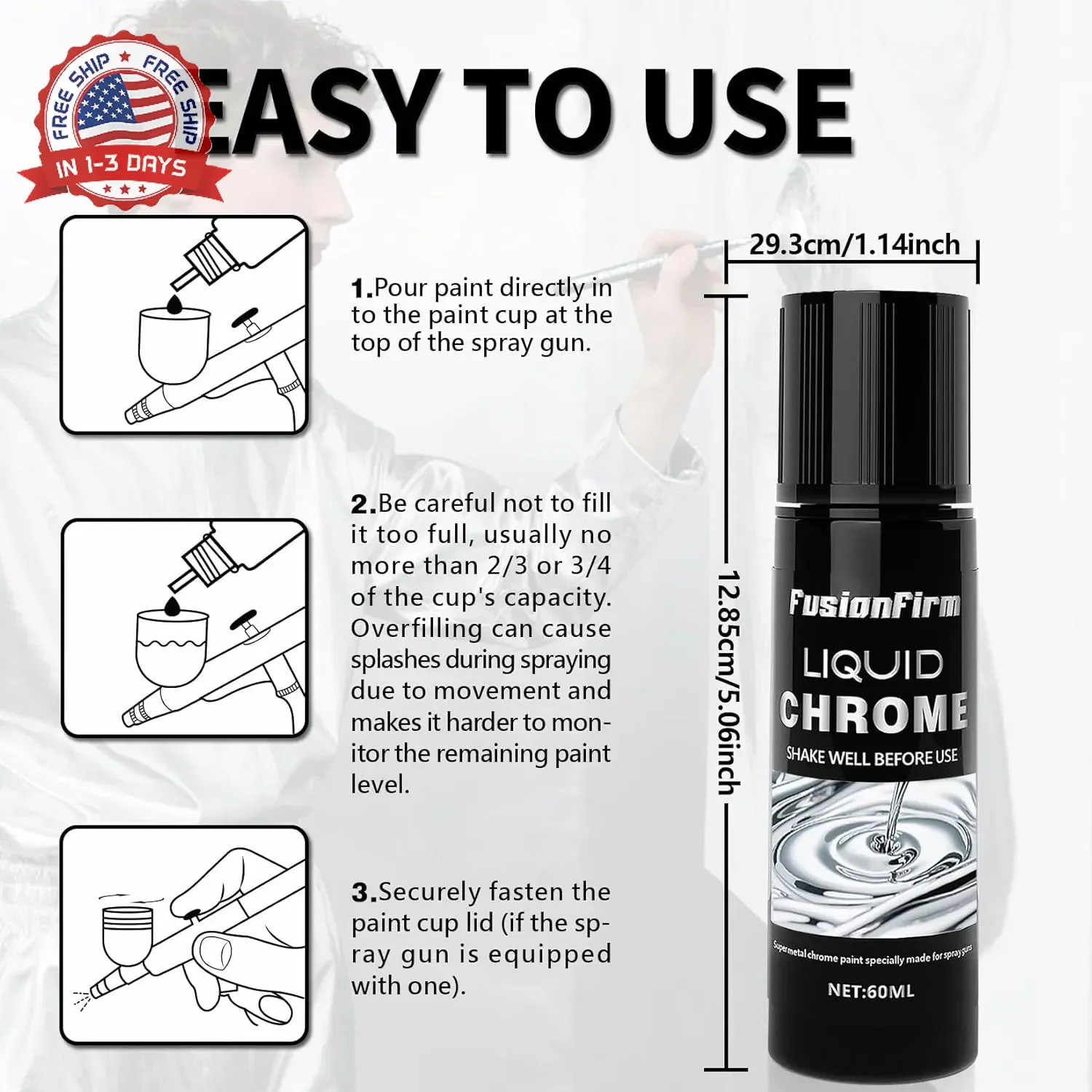 Liquid Leaf Paint – Alcohol-Based Airbrush Paint – High Gloss Finish Silver 2 Fl