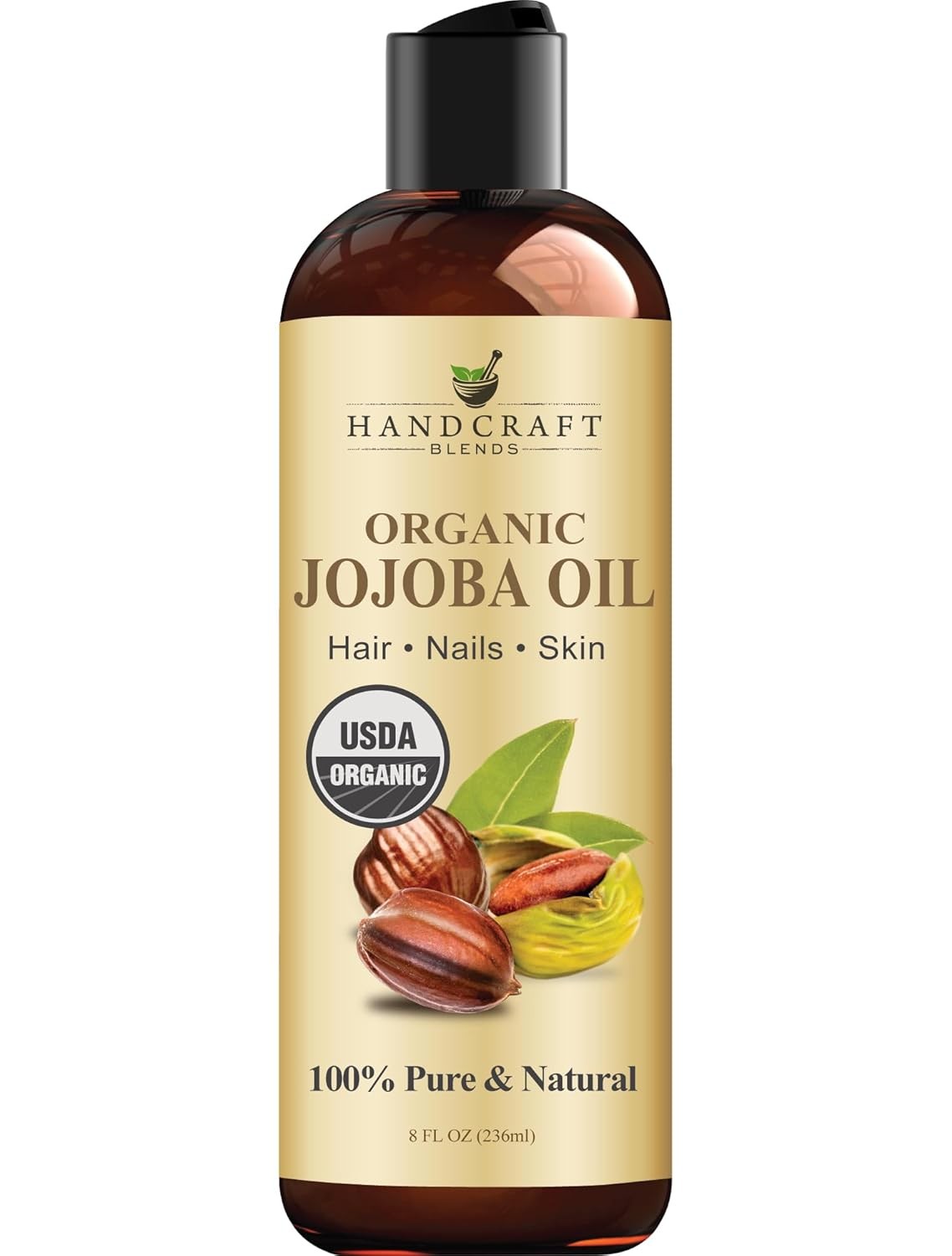 Handcraft Blends USDA Organic Jojoba Oil | Cold-Pressed | 8 Fl Oz | 100% Pure &