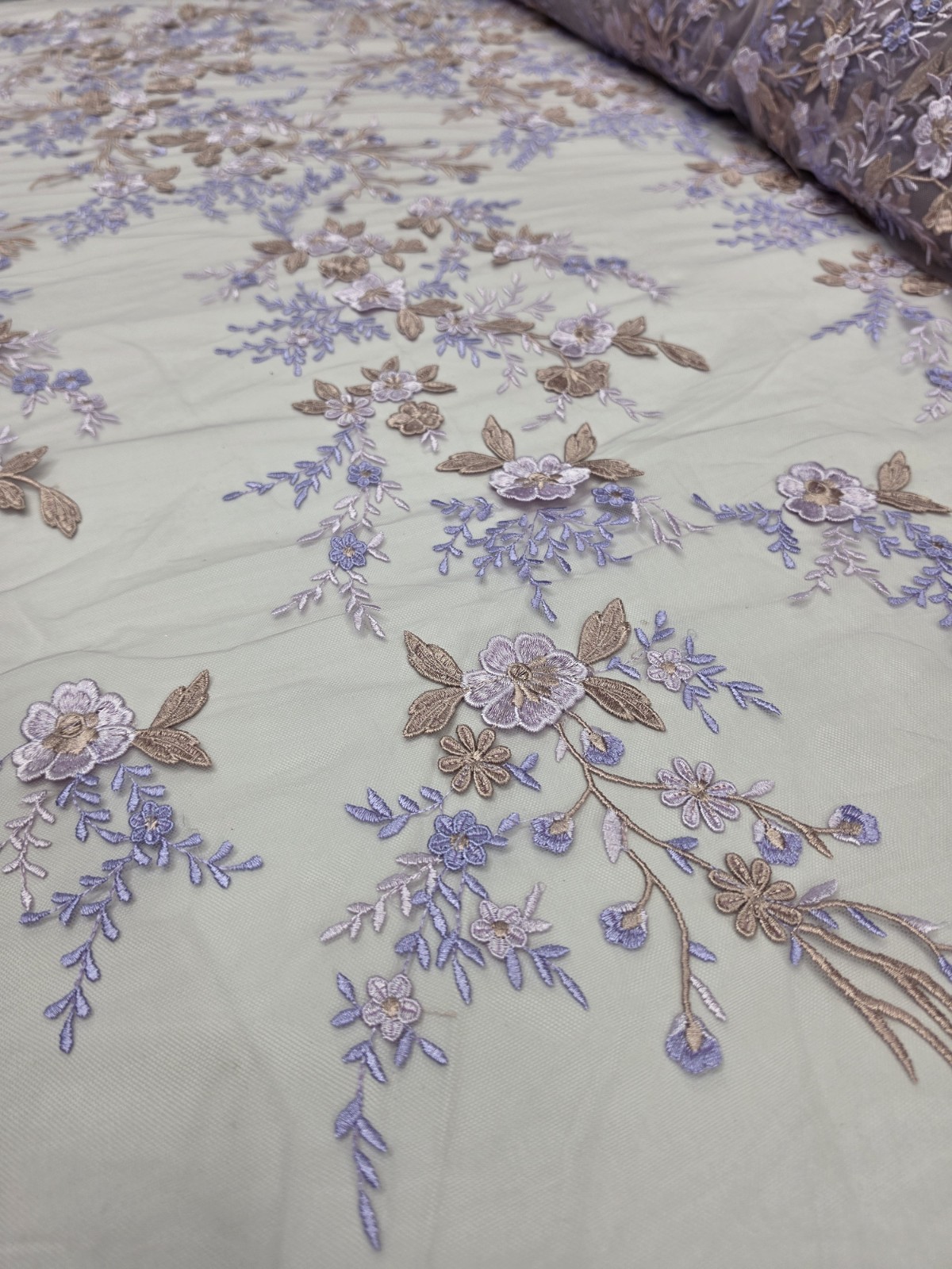 Lavender Lace Floral Flowers 3d Beige Embroidery Multicolor Fabric Sold By Yard