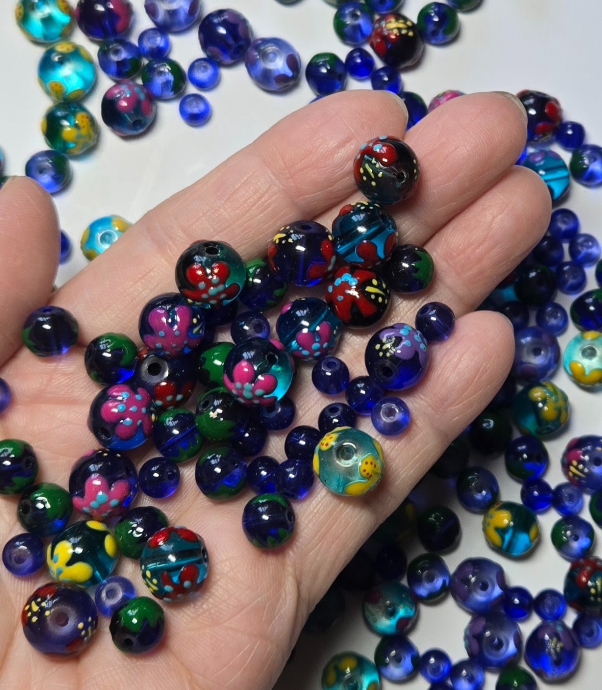 Flower Beads Round Navy Blue Beads for Jewelry Beads DIY craft 100 pcs 10mm
