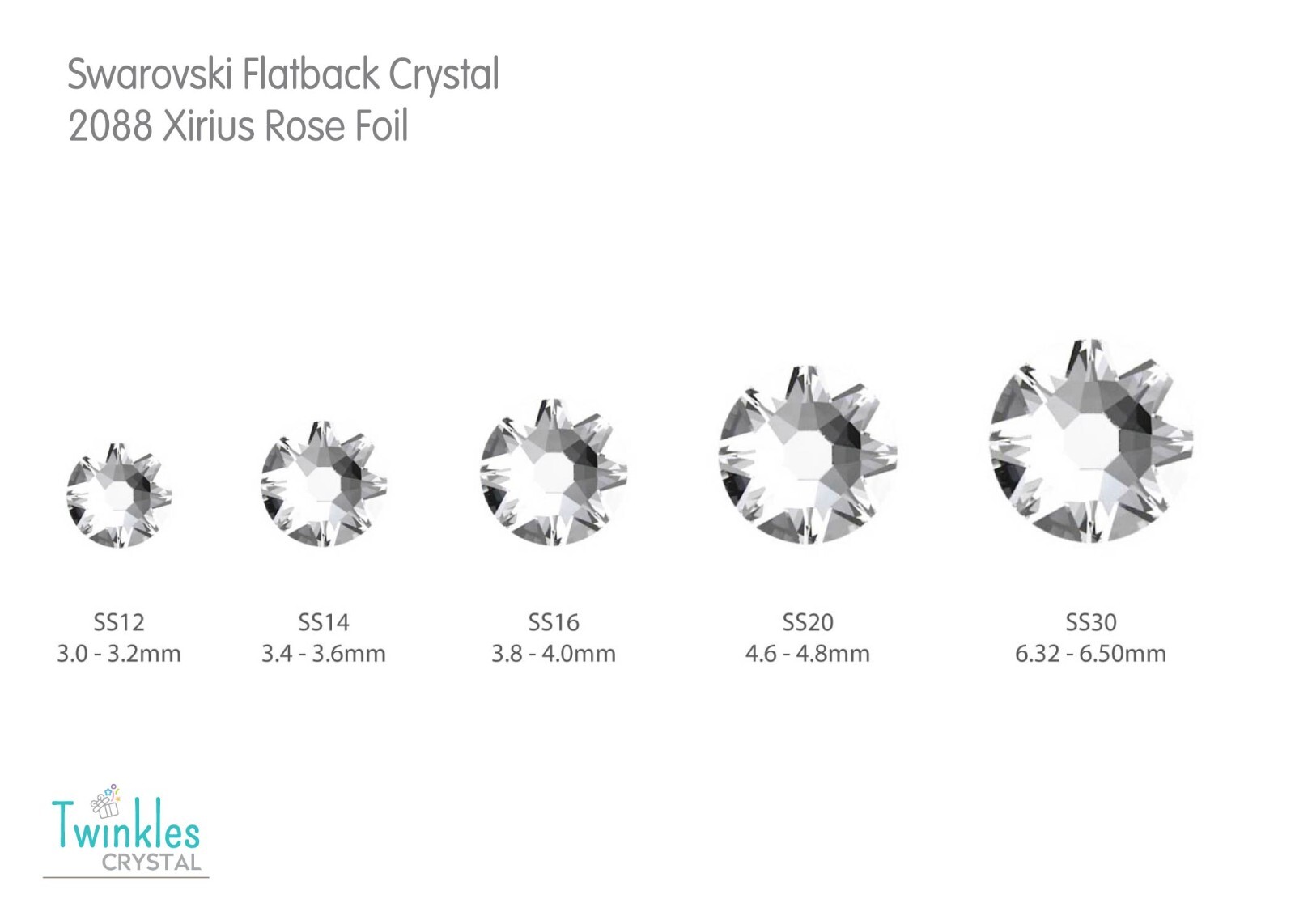 3-6.5mm (144pcs) Clear Swarovski FlatBack Crystal Foil 2088-(SS20-SS30)-001F